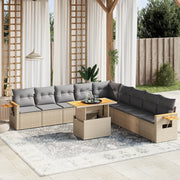 Tuinset 11-delig poly rattan beige met kussens