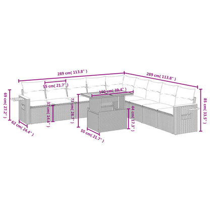 11-delige Loungeset met kussens poly rattan grijs