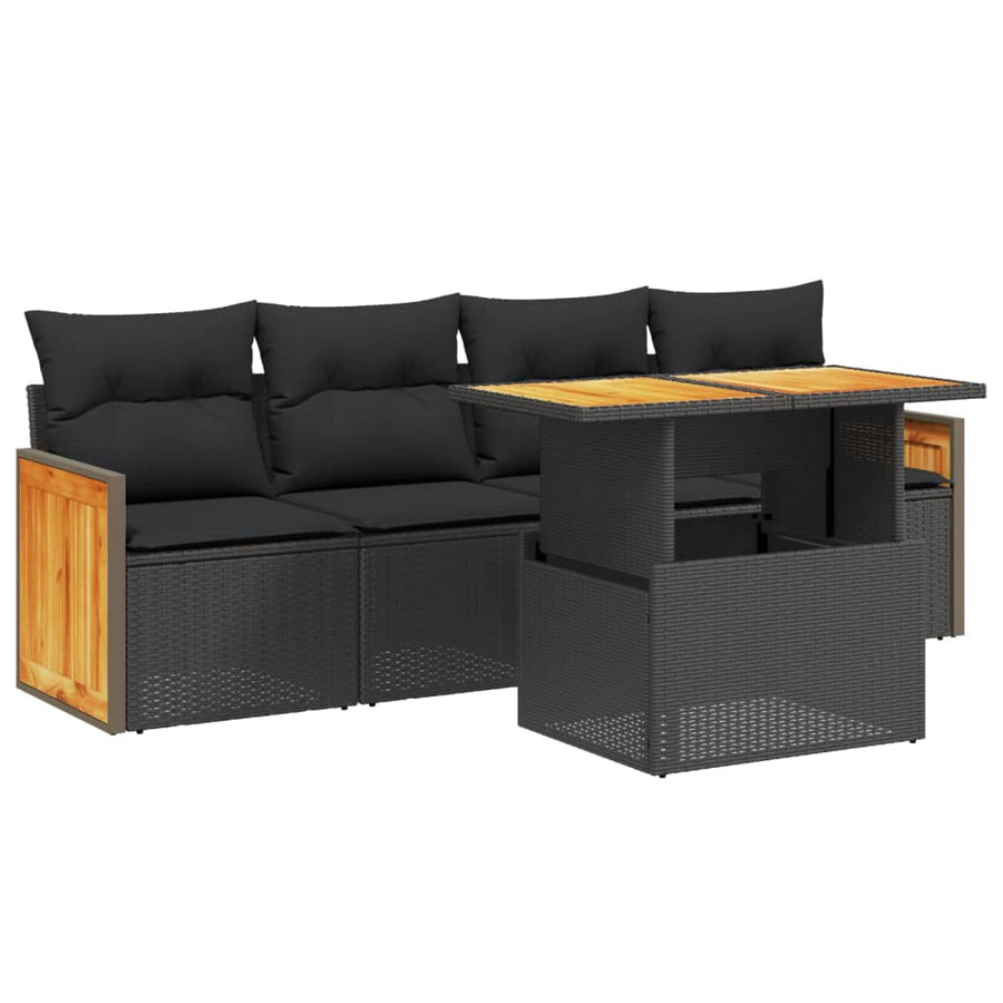 5-Delige Loungeset Met Kussens Poly Rattan Zwart