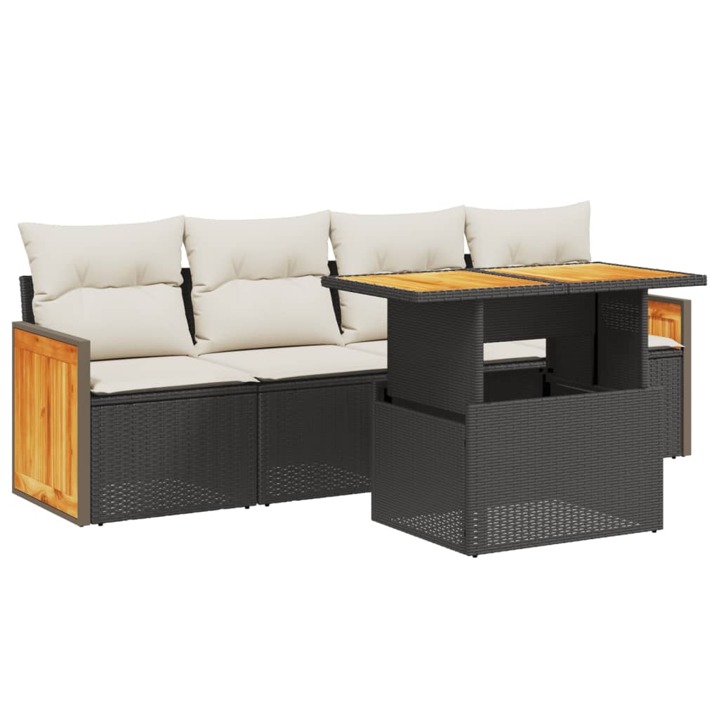 5-Delige Loungeset Met Kussens Poly Rattan Zwart