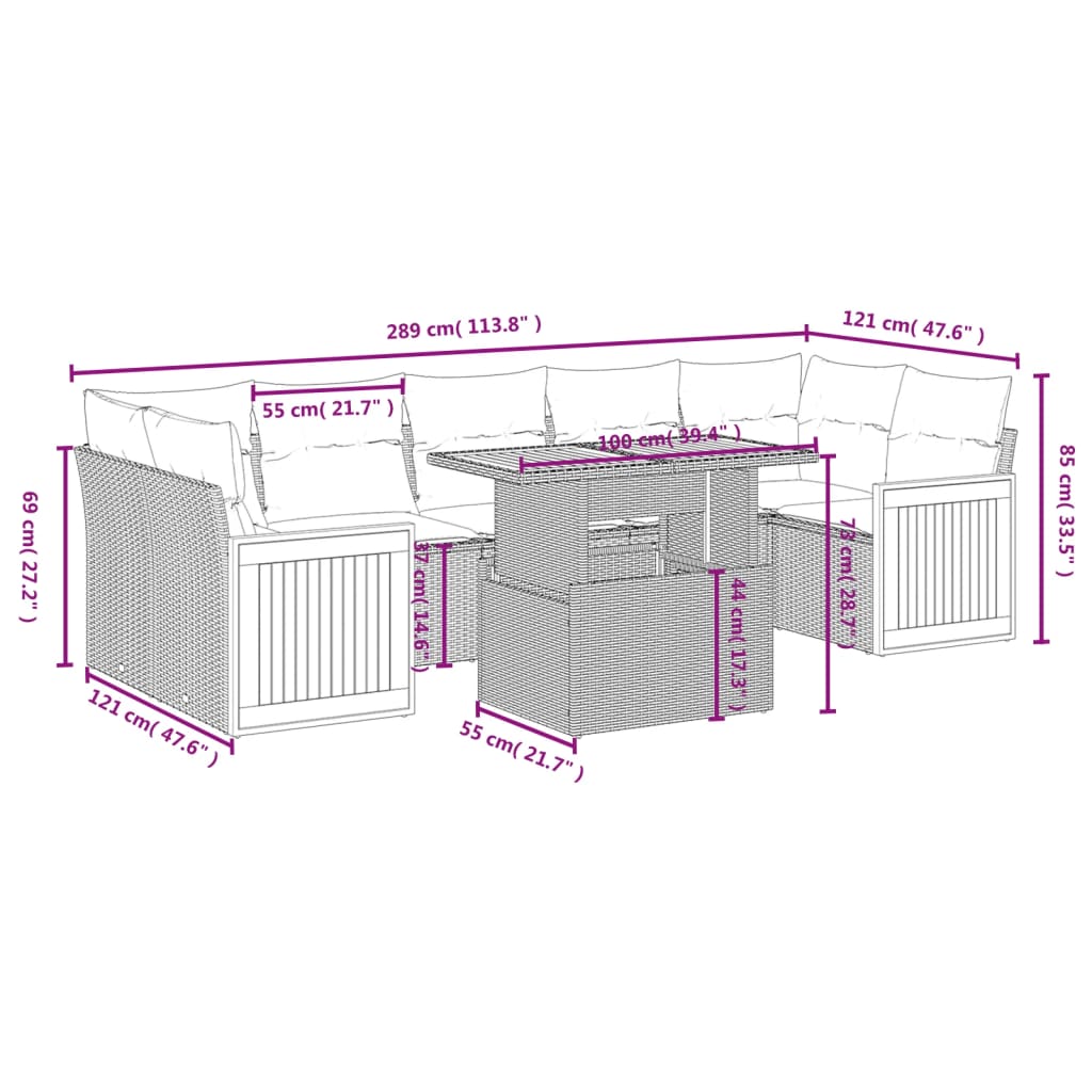7-Delige Loungeset Met Kussens Poly Rattan Zwart