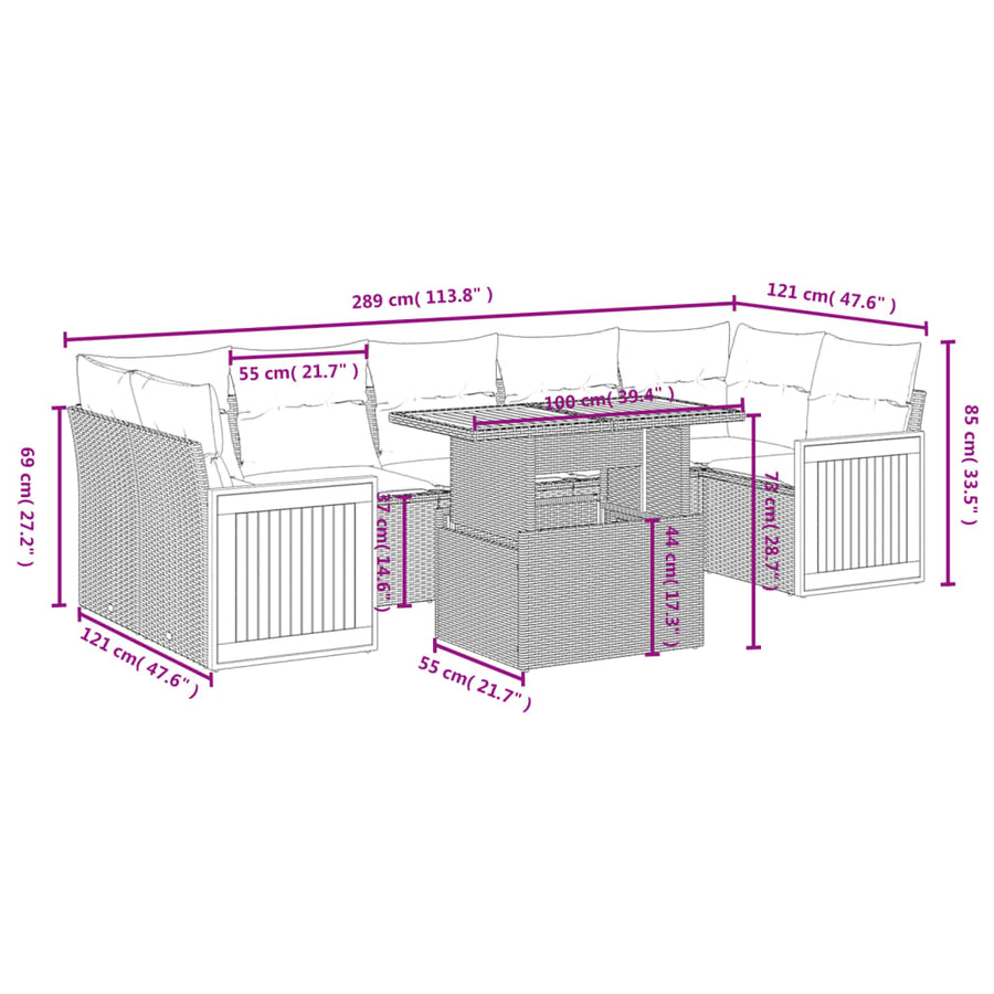 7-Delige Loungeset Met Kussens Poly Rattan Zwart