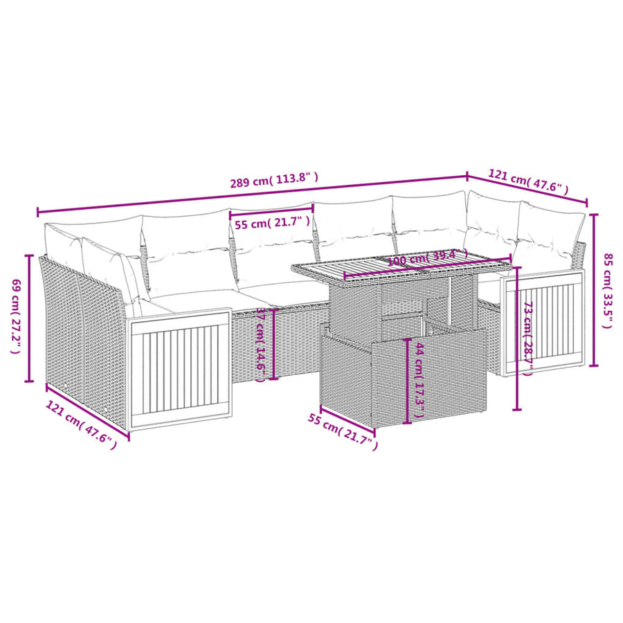 8-Delige Loungeset Met Kussens Poly Rattan Zwart