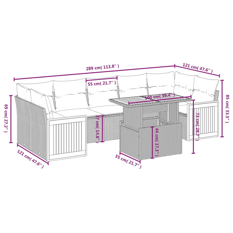 8-Delige Loungeset Met Kussens Poly Rattan Zwart