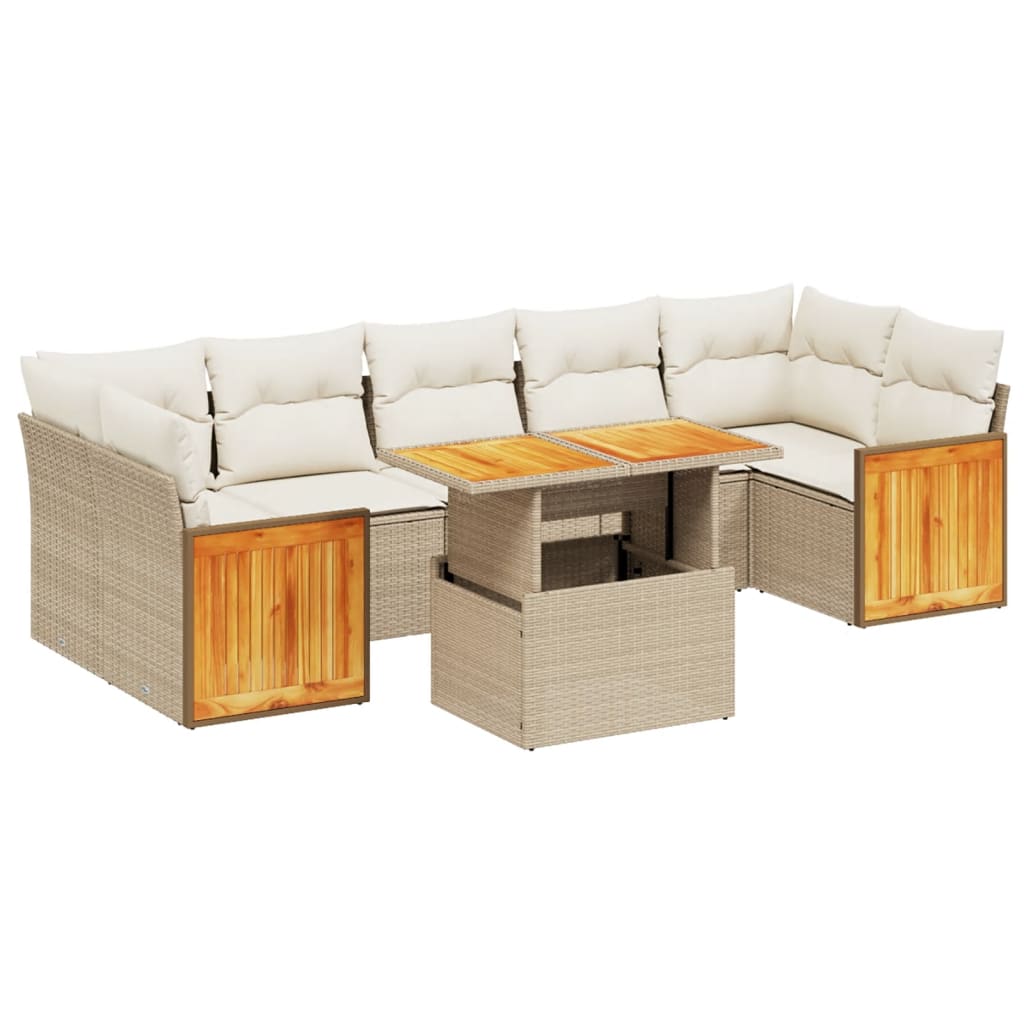 8-delige Loungeset met kussens poly rattan beige