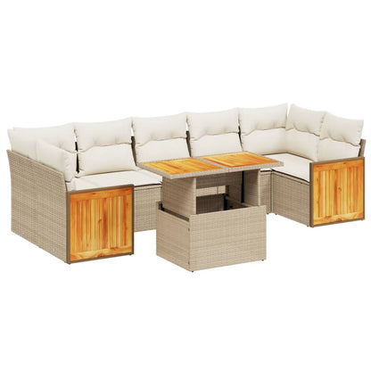 8-delige Loungeset met kussens poly rattan beige
