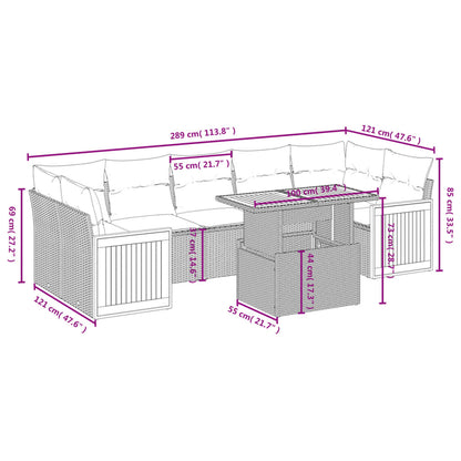8-delige Loungeset met kussens poly rattan beige