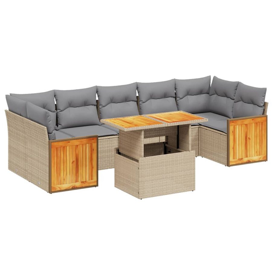 8-delige Loungeset met kussens poly rattan beige
