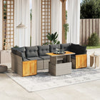 8-delige Loungeset met kussens poly rattan grijs