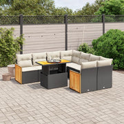 Loungeset 9-delig poly rattan zwart met kussens