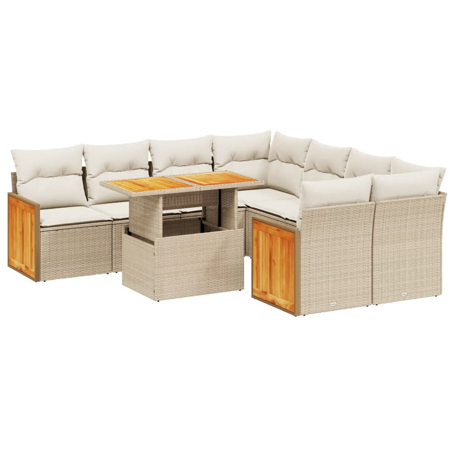 9-delige Loungeset met kussens poly rattan beige