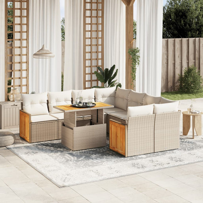 9-delige Loungeset met kussens poly rattan beige