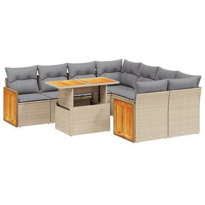 9-delige Loungeset met kussens poly rattan beige