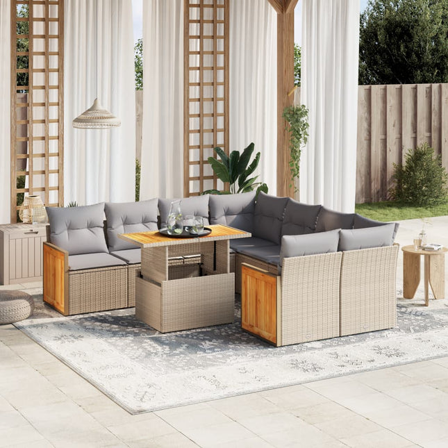 9-delige Loungeset met kussens poly rattan beige