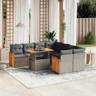 9-delige Loungeset met kussens poly rattan grijs