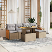 Loungeset poly rattan 6-delig beige