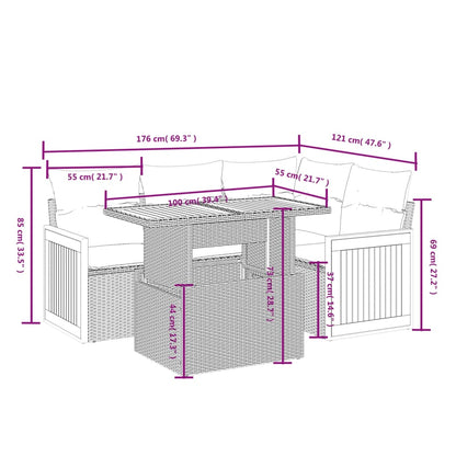 5-Delige Loungeset Met Kussens Poly Rattan Zwart