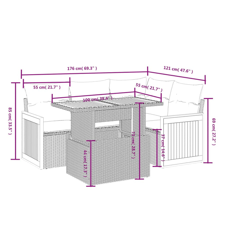 5-Delige Loungeset Met Kussens Poly Rattan Zwart