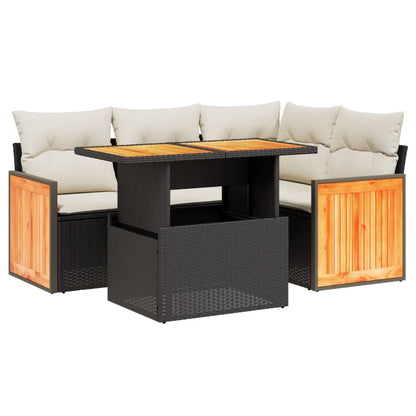 5-Delige Loungeset Met Kussens Poly Rattan Zwart