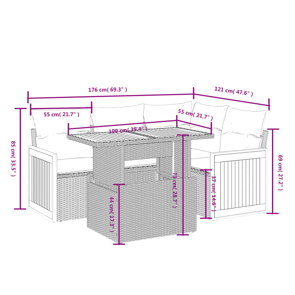 5-Delige Loungeset Met Kussens Poly Rattan Zwart