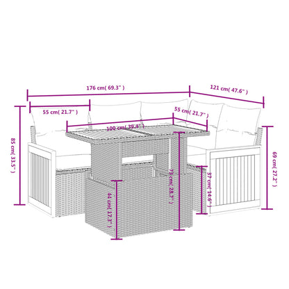 5-Delige Loungeset Met Kussens Poly Rattan Zwart