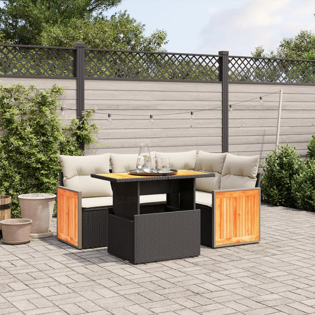 5-Delige Loungeset Met Kussens Poly Rattan Zwart