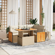 5-piece Loungeset with Cushions Poly Rattan Beige