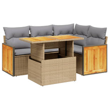 5-delige Loungeset met kussens poly rattan beige