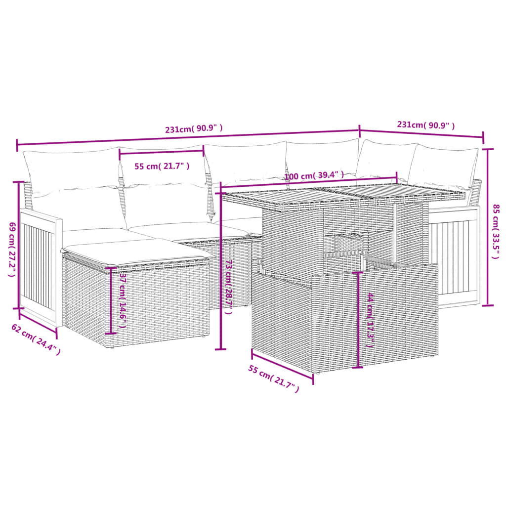6-Delige Loungeset Met Kussens Poly Rattan Zwart