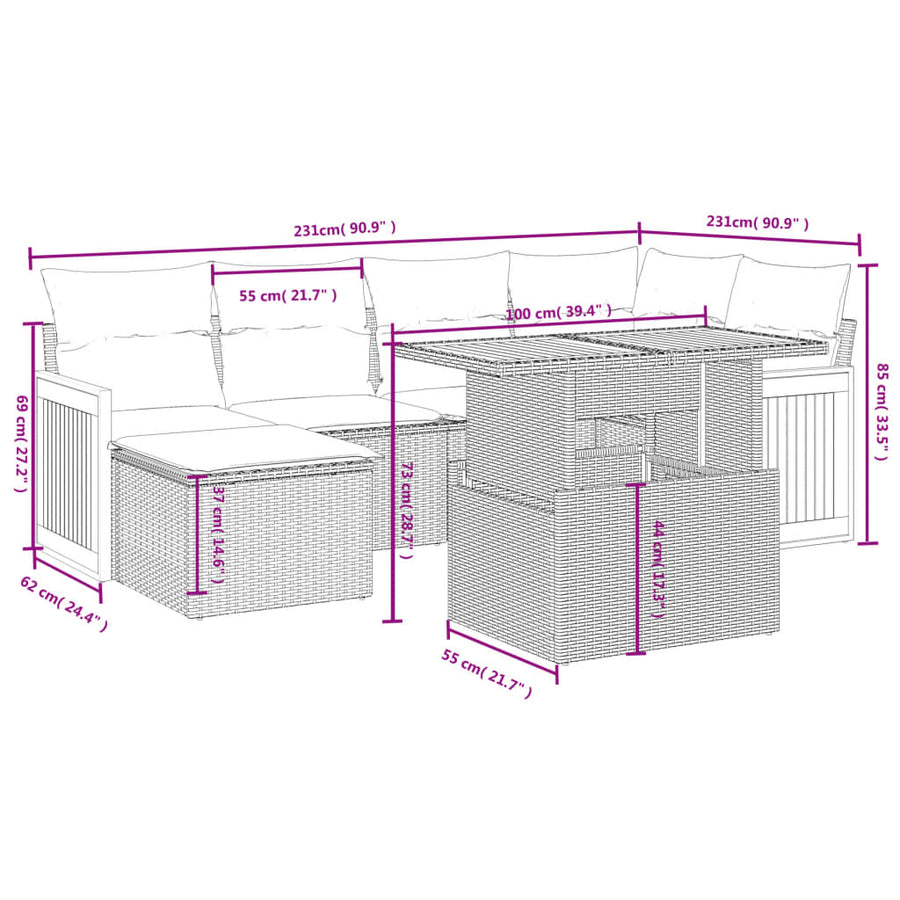 6-Delige Loungeset Met Kussens Poly Rattan Zwart