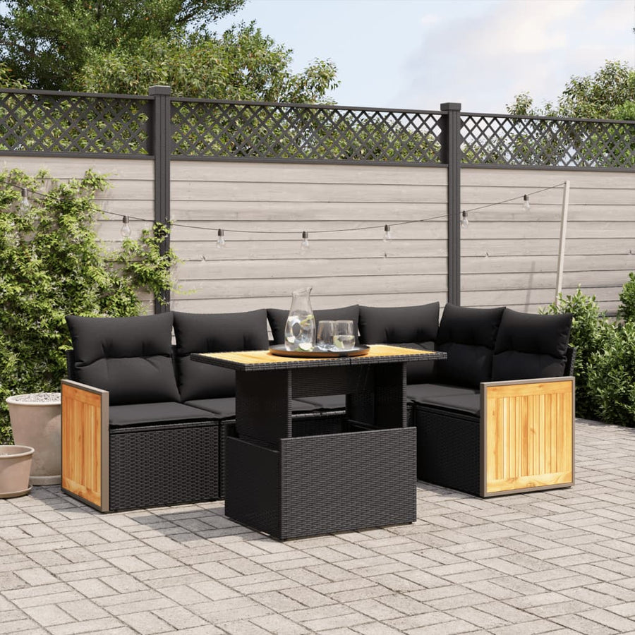 6-Delige Loungeset Met Kussens Poly Rattan Zwart