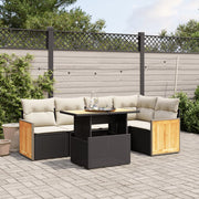 6-piece Lounge Set with cushions poly rattan black