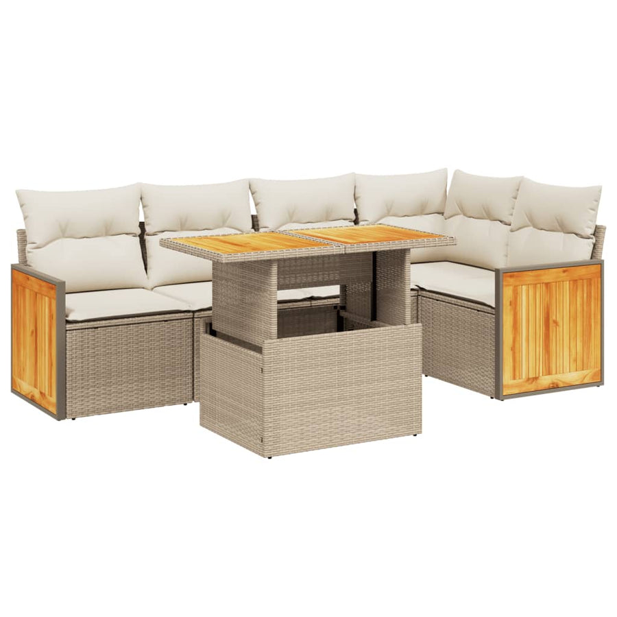 6-delige Loungeset met kussens poly rattan beige