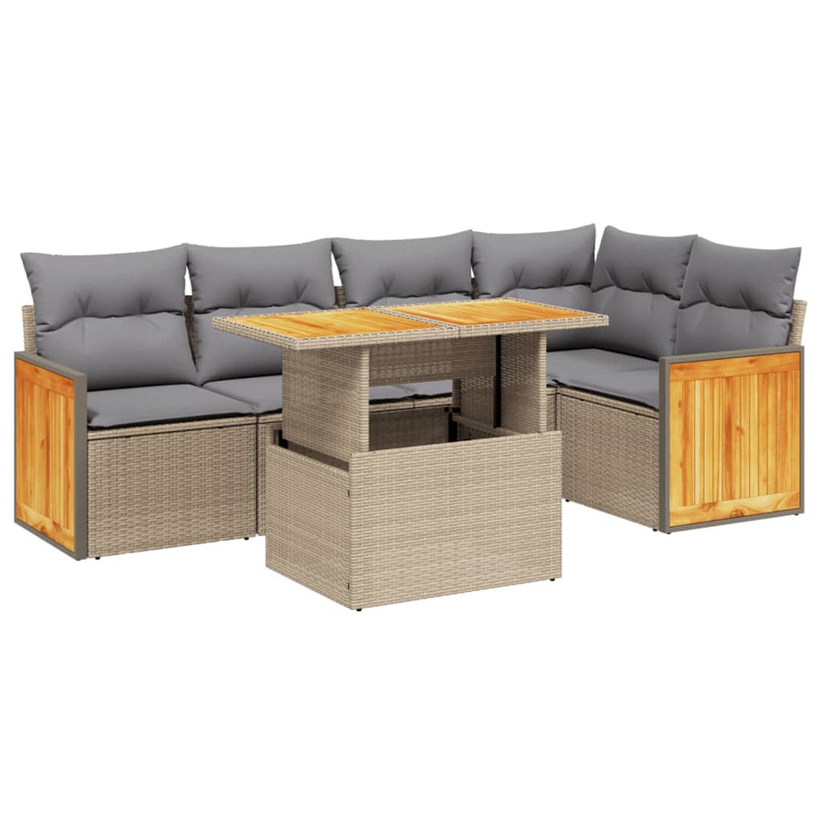 6-delige Loungeset met kussens poly rattan beige