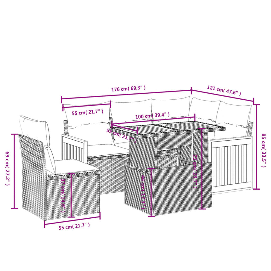 6-Delige Loungeset Met Kussens Poly Rattan Zwart