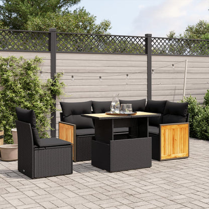 6-Delige Loungeset Met Kussens Poly Rattan Zwart