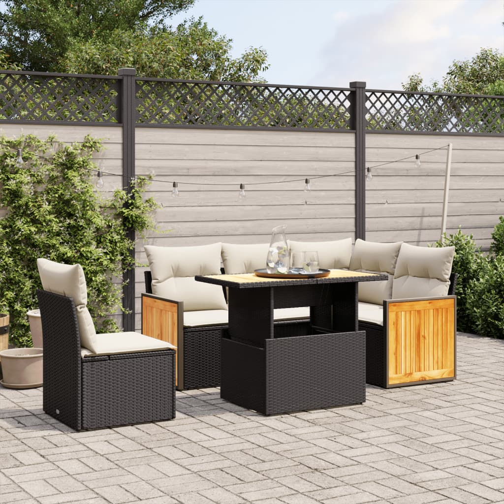 6-Delige Loungeset Met Kussens Poly Rattan Zwart