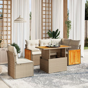 Loungeset 6-delig poly rattan beige acaciahout