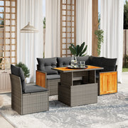 Loungeset 6-delig poly rattan beige verstelbaar tafelblad