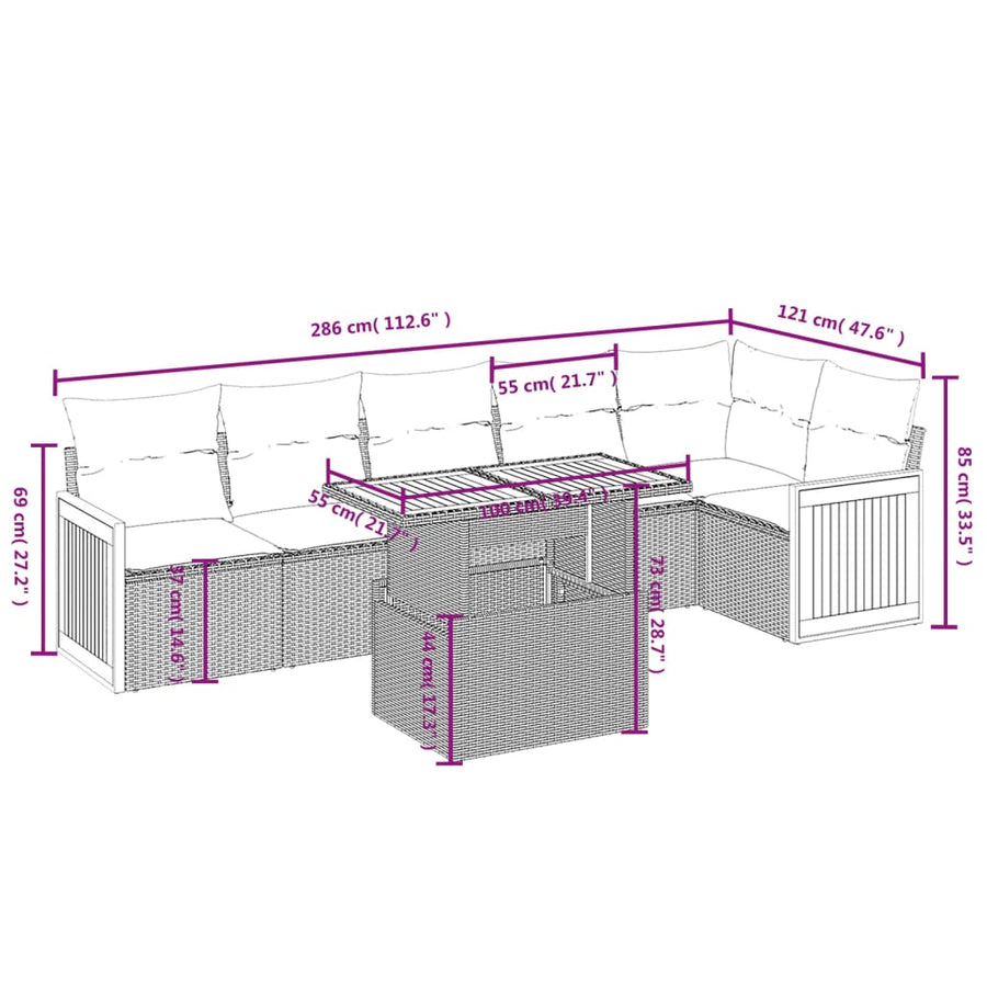7-Delige Loungeset Met Kussens Poly Rattan Zwart