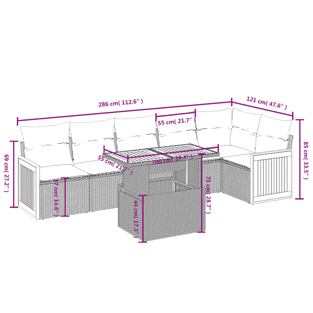7-Delige Loungeset Met Kussens Poly Rattan Zwart