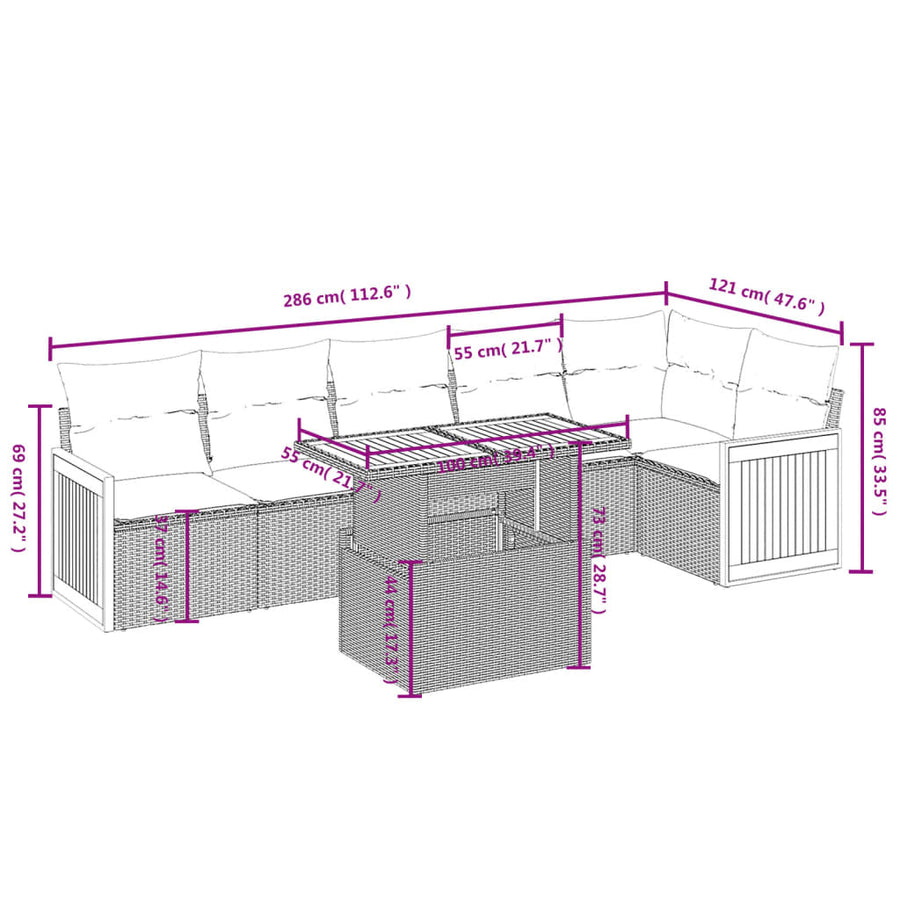 7-Delige Loungeset Met Kussens Poly Rattan Zwart