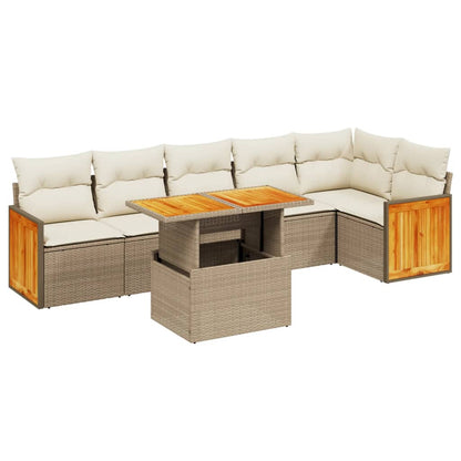 7-delige Loungeset met kussens poly rattan beige