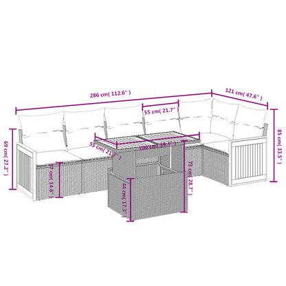 7-delige Loungeset met kussens poly rattan beige