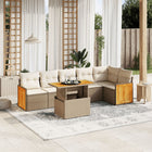 7-delige Loungeset met kussens poly rattan beige