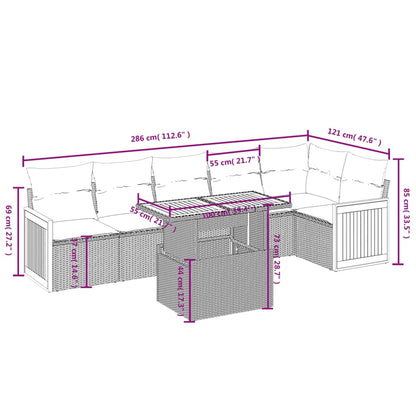 7-delige Loungeset met kussens poly rattan beige
