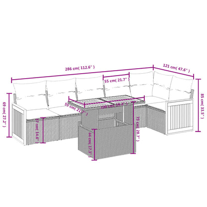 7-delige Loungeset met kussens poly rattan grijs