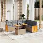 7-delige Loungeset met kussens poly rattan beige