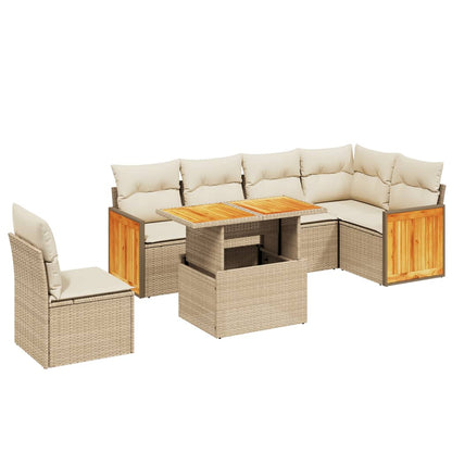 7-delige Loungeset met kussens poly rattan beige