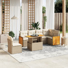 7-delige Loungeset met kussens poly rattan beige